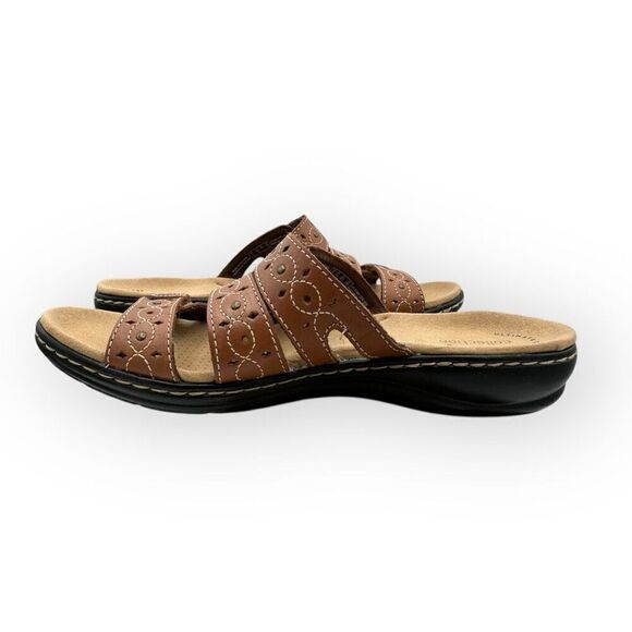 NWT Clarks Womens Leisa Cacti Leather Embellished Slip-on Sandals Brown Sz 8.5 - Picture 4 of 13